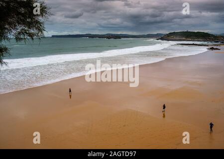 Panoramic view of Sardinero beach on a rainy winter day, Cantabrian Sea Santander. Cantabria Spain. Europe Stock Photo