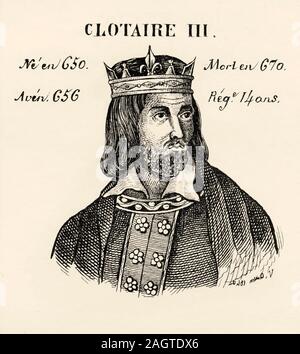 Portrait of Chlothar III or Clotaire III (650 - 670). King of France from 656 to 670. Merovingian Dynasty. History of France, from the book Atlas de l Stock Photo