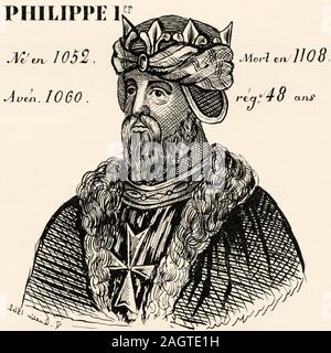 Portrait of Philippe I the Amorous (1052 - 1108). King of France from 1060 to 1108. House of Capet, Direct Capetians or House of France.  History of F Stock Photo