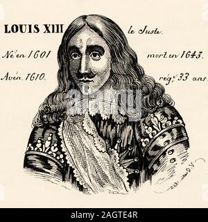 Portrait of Louis XIII the Just (1601 - 1643). King of France from 1610 to 1643. House of Bourbon. History of France, from the book Atlas de la France Stock Photo