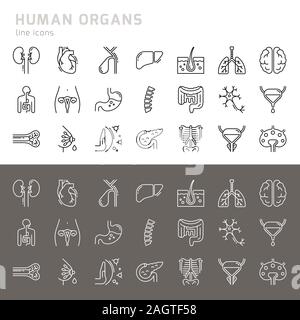 Set of vector icons of internal human organs in a glyph style isolated. Stock Vector