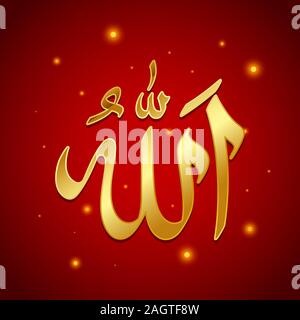 Calligraphy of the name Allah on the red background Stock Vector
