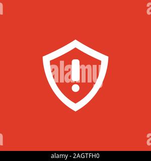 White Shield with exclamation mark on the red background Stock Vector