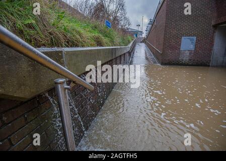 Maidstone, Kent, England - Dec 21 2019: Maidstone city centre during the flood of Medway river Stock Photo