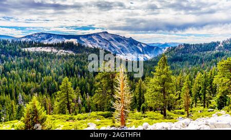 View of the Granite Mountains of Yosemite National Park viewed from Olmsted Point on Tioga Road, California, United States Stock Photo