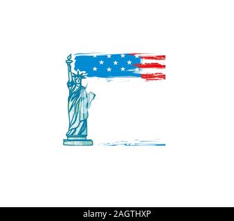 Grunge background of the american flag with the Statue of Liberty Stock Vector