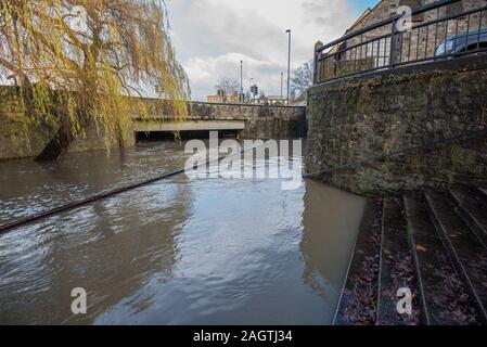 Maidstone, Kent, England - Dec 21 2019: Kent city centre, Archbishop's palace during the flood of river Medway during Stock Photo