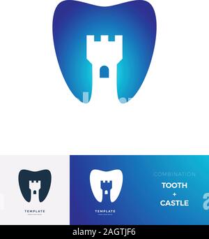 Tooth castle logo with combination description Stock Vector