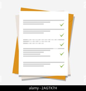 Documents icon. Stack of paper sheets. Confirmed or approved document. Flat illustration isolated  Stock Vector