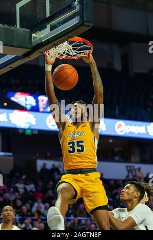 Winston-Salem, NC, USA. December 21, 2019: North Carolina A&T Aggies forward Tyrone Lyons (35) goes for the dunk during the second half of the NCAA Basketball matchup at LJVM Coliseum in Winston-Salem, NC. (Scott Kinser/Cal Sport Media) Stock Photo