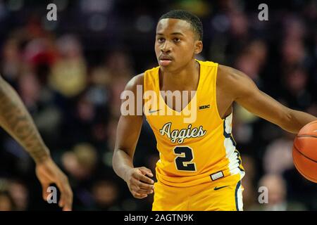 Winston-Salem, NC, USA. December 21, 2019: North Carolina A&T Aggies guard Fred Cleveland Jr. (2) with the ball during the second half of the NCAA Basketball matchup at LJVM Coliseum in Winston-Salem, NC. (Scott Kinser/Cal Sport Media) Stock Photo