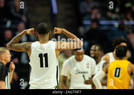 Winston-Salem, NC, USA. December 21, 2019: Wake Forest Demon Deacons guard Torry Johnson (11) celebrates after a shooting foul in the NCAA Basketball matchup at LJVM Coliseum in Winston-Salem, NC. (Scott Kinser/Cal Sport Media) Stock Photo