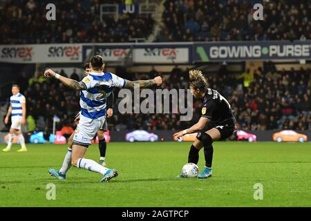 LONDON, ENGLAND - DECEMBER 21ST Conor Gallagher of Charlton in action with Geoff Cameron of QPR during the Sky Bet Championship match between Queens Park Rangers and Charlton Athletic at Loftus Road Stadium, London on Saturday 21st December 2019. (Credit: Ivan Yordanov | MI News) Photograph may only be used for newspaper and/or magazine editorial purposes, license required for commercial use Credit: MI News & Sport /Alamy Live News Stock Photo