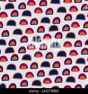 Rounded cut out paper shapes abstract modern seamless pattern. Blue brown repeat background for wrap, textile and print design. Stock Vector