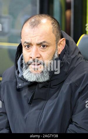 Norwich, UK. 21st Dec, 2019. Wolverhampton Wanderers managerÊNuno during the Premier League match between Norwich City and Wolverhampton Wanderers at Carrow Road on December 21st 2019 in Norwich, England. Credit: PHC Images/Alamy Live News Stock Photo