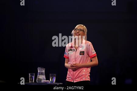 Fallon Sherrock during the walk on during day nine of the William Hill World Championships at Alexandra Palace, London. Stock Photo