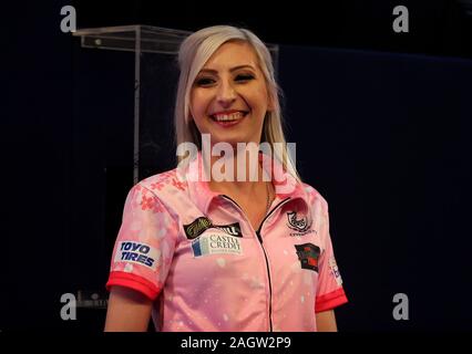 Fallon Sherrock celebrates after winning to go into the 3rd round during day nine of the William Hill World Championships at Alexandra Palace, London. Stock Photo
