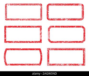Set of six square and rectangular grunge vector templates for rubber stamps Stock Vector