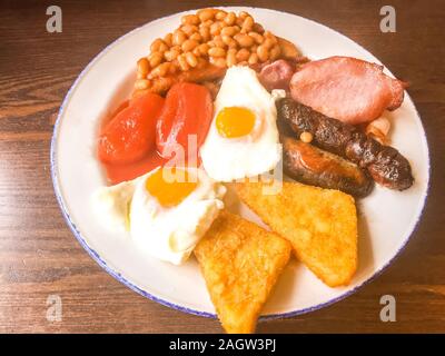 A delicious, greasy spoon, traditional British full English fry up breakfast. Stock Photo