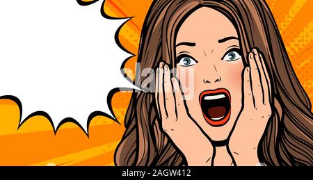 Delighted girl or young woman. Pop art retro comic style. Cartoon vector illustration Stock Vector