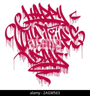 Happy Valentine´s Day graffiti style dripping marker lettering. Isolated on white background. Stock Vector