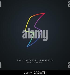 Rainbow Outline Thunder sign. Isolated Vector Illustration Stock Vector