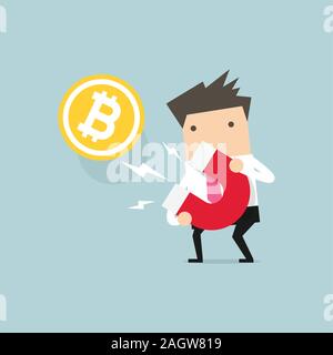 Businessman attracting bitcoin with a large magnet. vector Stock Vector