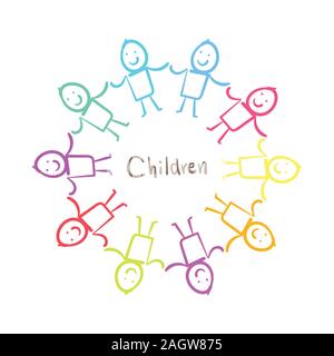 silhouette group cartoon children holding hands Stock Vector Image ...
