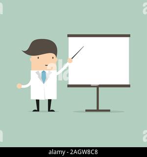 Doctor shows pointer on the white board. vector Stock Vector