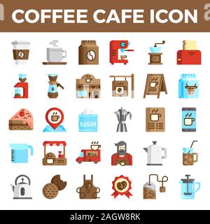 Coffee cafe flat icons. Pixel perfect alignment icon. Vector illustration. Stock Vector