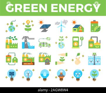 Green energy and ecology flat icon. Pixel perfect icon. Vector illustration Stock Vector
