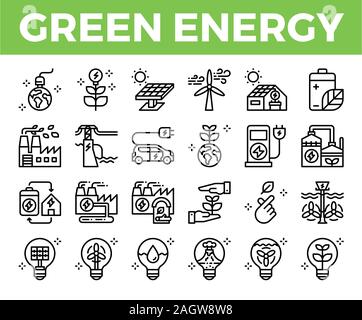 Green energy and ecology outline icon. Pixel perfect icon. Vector illustration Stock Vector