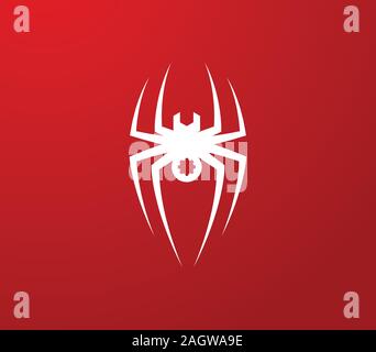 white Spider with wrench body on red background Stock Vector