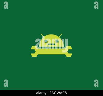 abstract green robot with wrench hands Stock Vector