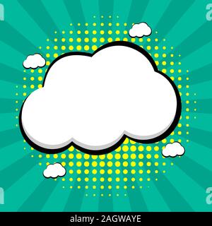 pop art comic empty cloud  speech bubble with sunburst and halftone background vector illustration Stock Vector