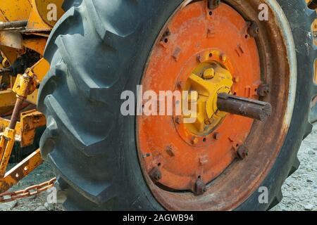 Section of an Old Tractor Wheel and Tire Stock Photo