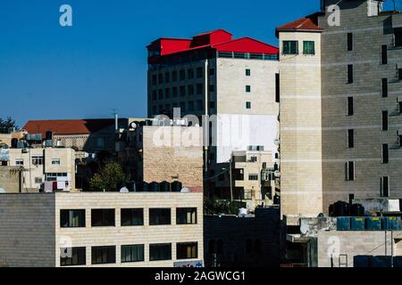 Palestinian Territory Bethlehem December 16, 2019 View of building in the streets of Bethlehem in the afternoon Stock Photo