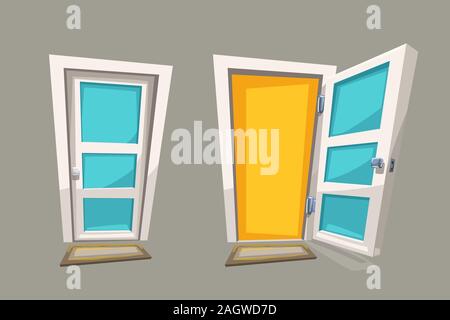 cartoon open and close doors Stock Vector