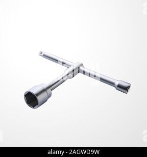realistic steel socket wrench on white Stock Vector