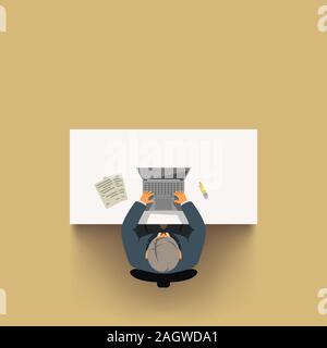 buinessman sitting at desk top view Stock Vector
