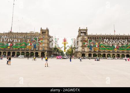 Historic buildings surrounding the main square in Mexico City, La Plaza de la Constitucion, is also called El Zocalo. Stock Photo