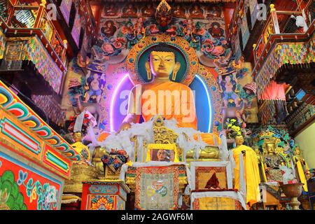 statue of lord buddha inside the tawang monastery at tawang hill station in arunachal pradesh, india Stock Photo