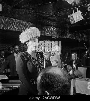 Portrait of Ella Fitzgerald, Dizzy Gillespie, Ray Brown, Milt (Milton) Jackson, and Timme Rosenkrantz, Downbeat, New York, N.Y. Stock Photo