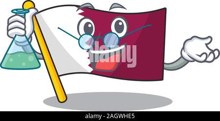 Funny and Smart Professor flag qatar Scroll mascot holding glass tube Stock Vector