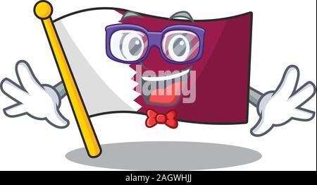 Super Funny Geek flag qatar Scroll cartoon character design Stock Vector