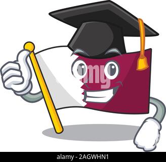 happy flag qatar Scroll wearing a black Graduation hat Stock Vector
