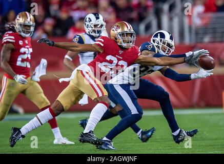 Santa Clara, CA, USA. 21st Dec, 2019. San Francisco 49ers cornerback Ahkello Witherspoon (23) breaks up pass to Los Angeles Rams wide receiver Josh Reynolds (83) in the fourth quarter during a game at Levi's Stadium on Saturday, December 21, 2019 in Santa Clara, Calif. Credit: Paul Kitagaki Jr./ZUMA Wire/Alamy Live News Stock Photo