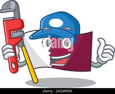 Smart Plumber flag qatar Scroll on cartoon character design Stock Vector