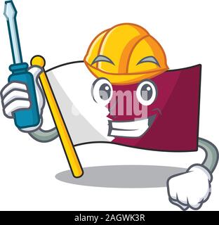 Smart automotive flag qatar Scroll presented in cartoon character design Stock Vector