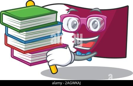 Smart Student flag qatar Scroll mascot cartoon with book Stock Vector